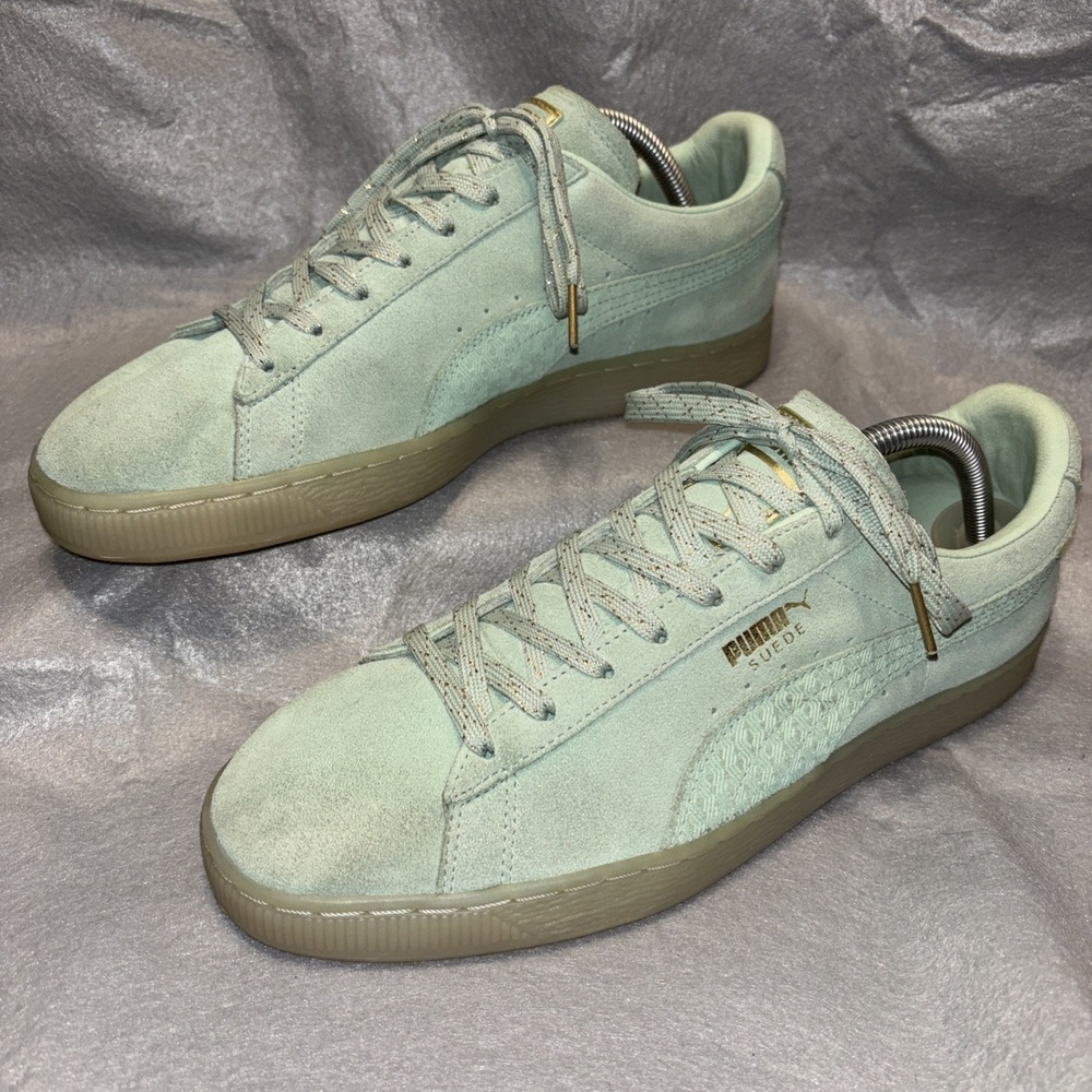 Puma Suede Epic Remix Lifestyle Sneakers Shoes Mint Green Gold Men 10
